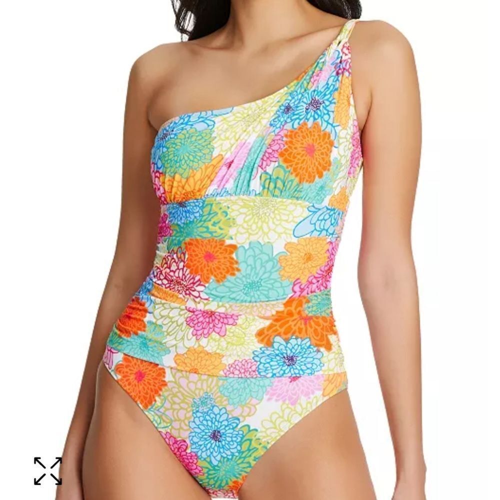 Bleu by Rod Beattie Fresh Picks Printed One-Shoulder One-Piece Swimsuit size 8
